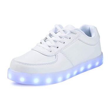 SAGUARO® Unisex 8 Colors USB Carga LED Luz Luminosas Flash Zapatos Zapatillas de Deporte Para Hombres Mujeres Blanco